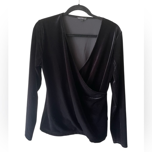 J Crew Mercantile Black Faux Wrap Long Sleeve Top Size Large - Picture 1 of 4